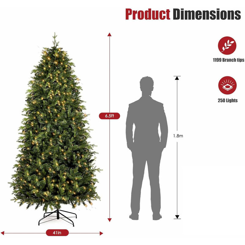 Okicolor 6.5ft Pre-Lit Artificial Christmas Tree Warm Lights & Metal Base Stand