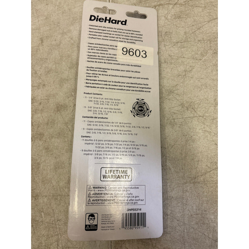 DieHard 20-Piece 1/4" and 3/8" Drive Anti-Slip Socket Set, SAE, - DHP55314