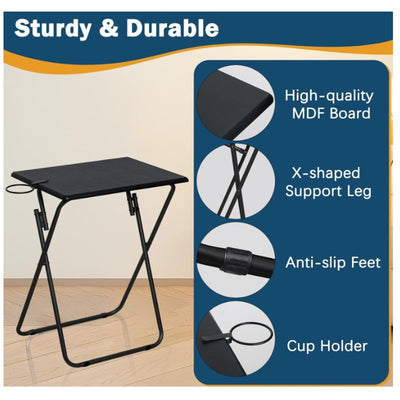 SET-OF-4 TV Tray Tables, Folding TV Dinner Table, Portable TV Tables Black