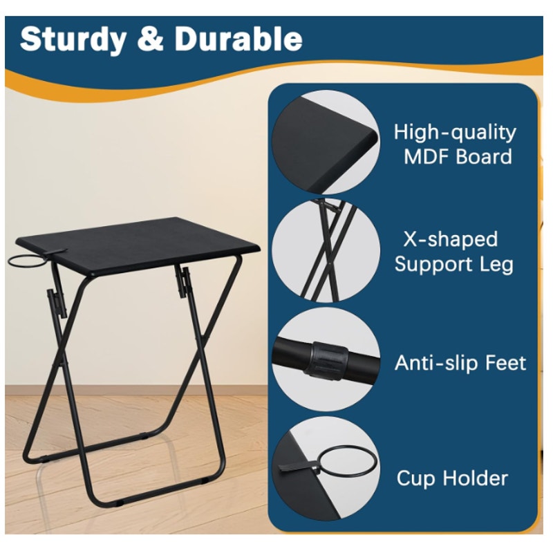 SET-OF-4 TV Tray Tables, Folding TV Dinner Table, Portable TV Tables Black