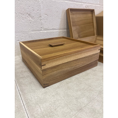 2-PACK Oranbulb Acacia Wood Pizza Dough Proofing Box w Lid 12 x 12 x 4.5in Each