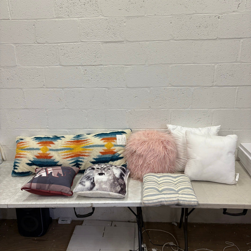 Assortment of 7 Pillows, Square Throw Pillows & Rectangular Body Pillow