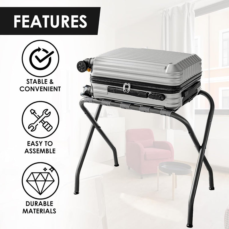 (Set of 2) Luggage Racks: Durable Steel Portable Folding Suitcase Stand - Gray