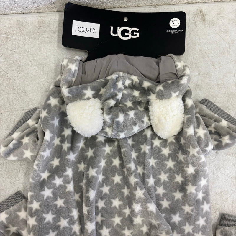 UGG Avery Xtra Large Glacier Gray Stars Hooded Soft Dog Pajama - 17-19" Collar
