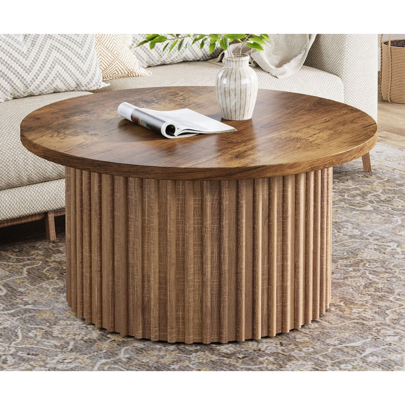 Tribesigns 31.5" Coffee Table, Farmhouse Circle Sofa Table Wood Top, Metal Base