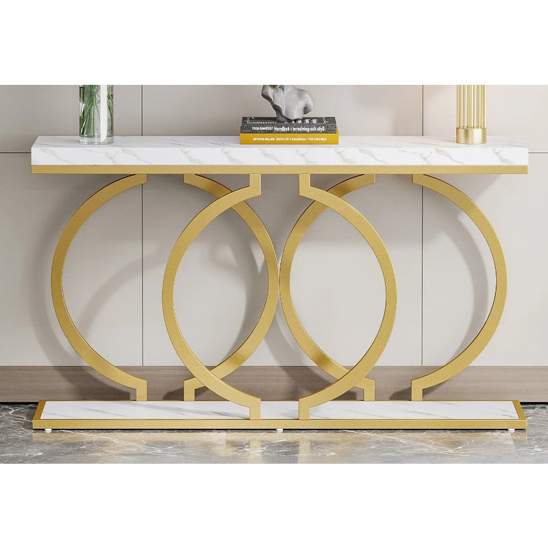 Tribesigns 55" Console Table Narrow Entryway Table w Geometric Gold Metal Frame