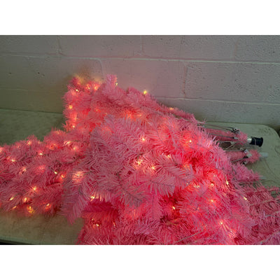 7.5ft Pre-Lit Pink Christmas Tree with Remote, Metal Base & Bright White Lights