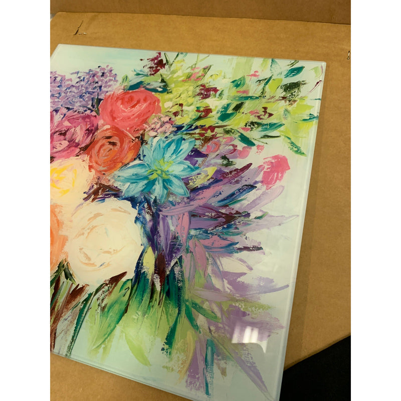 SOULFINE Glass Wall Art Frameless Multi-Color Flower Boquete 12x12"