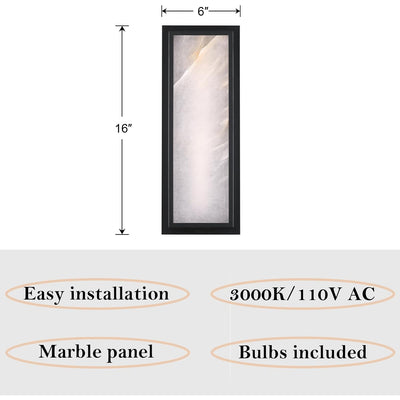 Doraimi Natural Alabaster Wall Sconce,16" x 6" LED Light Fixture - Black