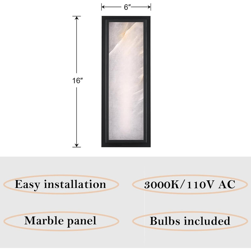 Doraimi Natural Alabaster Wall Sconce,16" x 6" LED Light Fixture - Black