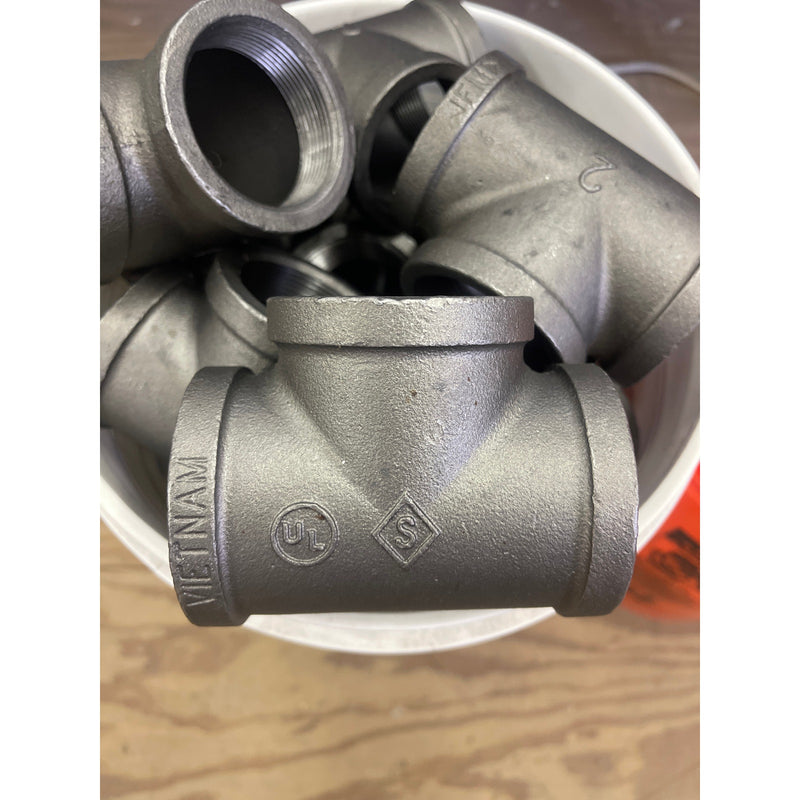 SET-OF-25 2"x2"x2" Black Iron Tee and SET-OF-38 2" Close Stainless Steel Nipple