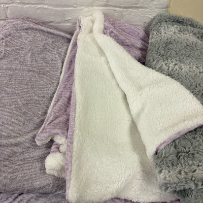 LOT-of-5 Throw Blankets, Plush,  Striped, Reversible Throws, Pink, Purple, Green