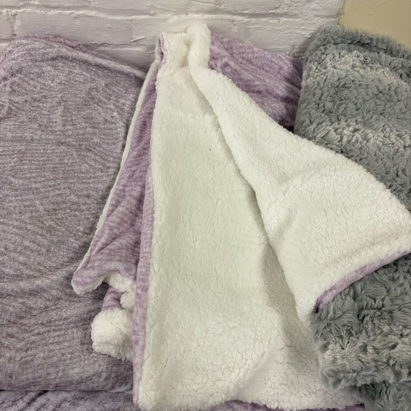 LOT-of-5 Throw Blankets, Plush,  Striped, Reversible Throws, Pink, Purple, Green