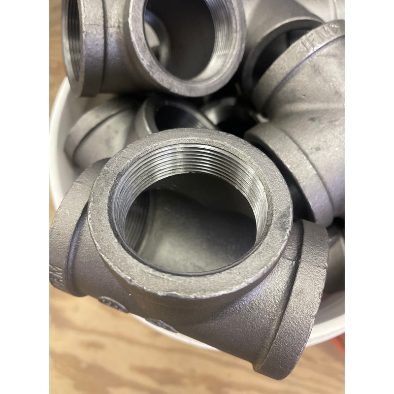 SET-OF-25 2"x2"x2" Black Iron Tee and SET-OF-38 2" Close Stainless Steel Nipple