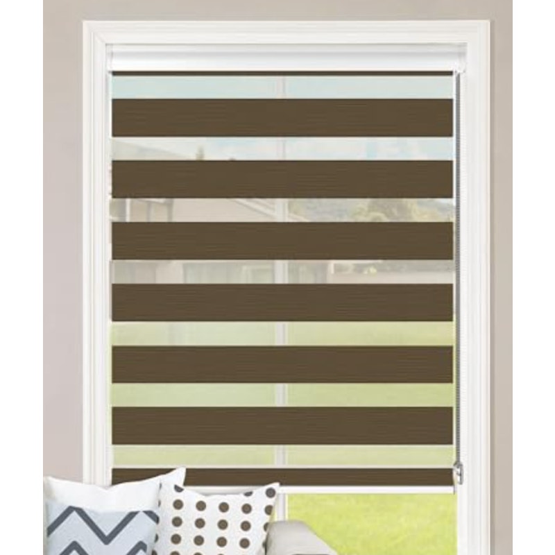 GENIMO Zebra Blinds Dual Layer Roller Window Shades 28" x 72" - Brown