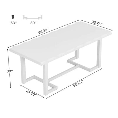 Tribesigns 63" Office Desk Executive Table w Solid Wood Legs & Desktop White