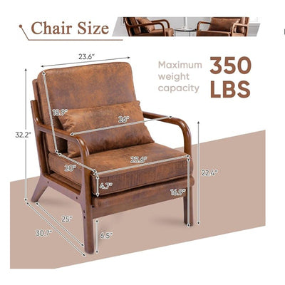 VINGLI Modern Accent Chair Brown Rubber Wood Frame & Lumbar Pillow - Brown