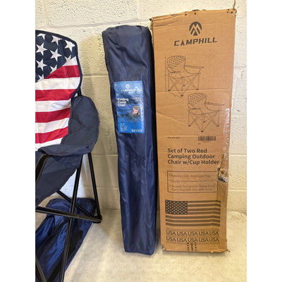 2-Pack Folding Camping Chairs Padded Lawn Chair 350-lbs American Flag Pattern