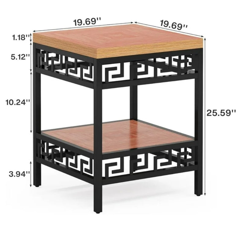 Tribesigns 2-Tier End Table Square Side Table with Storage Shelf Metal & Wood