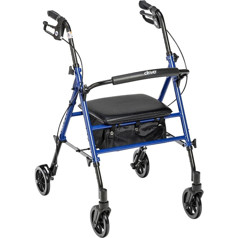 Medical Rollator Walker with Seat Foldable Blue Adjustable Seat w Storage Pouch