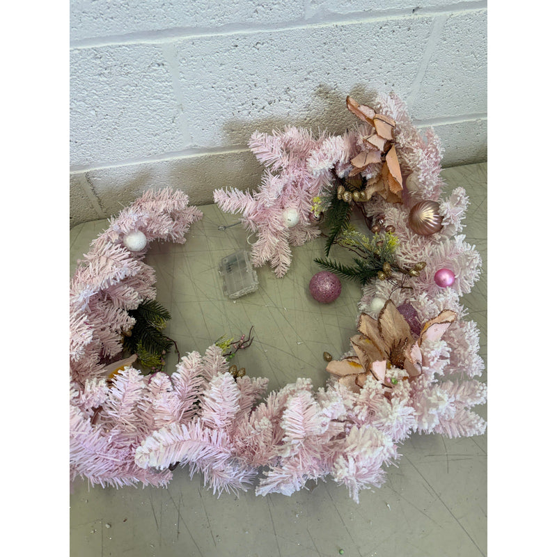 CCINEE 5.9ft Pink Artificial Christmas Garland, Battery Operated w LED lights
