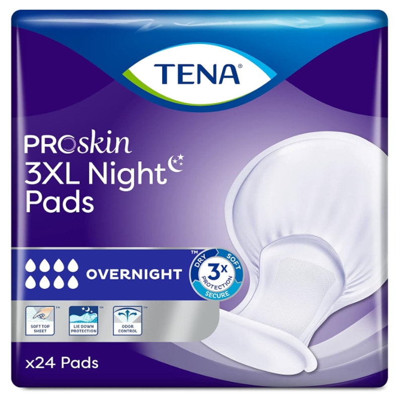 Tena Proskin Women Overnight Pads 3XL 24Ct - Odor Control - Soft - Night Pads