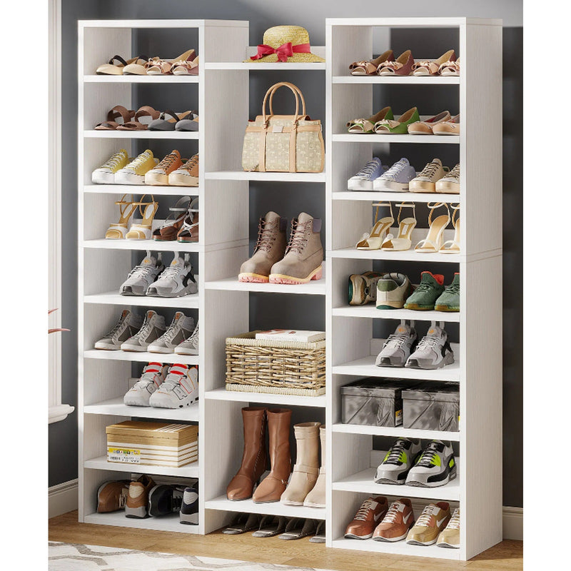 Tribesigns Wooden Shoe Rack Upright Shoe Organizer 23 Shelves, 3 Column, White