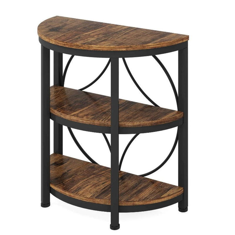 Tribesigns Half-Round End Table, 3-Tier Narrow Side Table w Metal Frame, Brown
