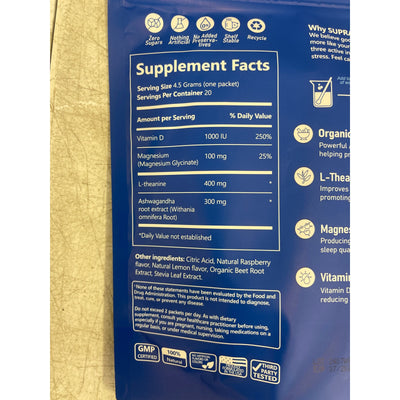 Supracalm Powdered Drink Packets 20 Relaxation/Focus No Sugar/GMO Rasp Lemonade