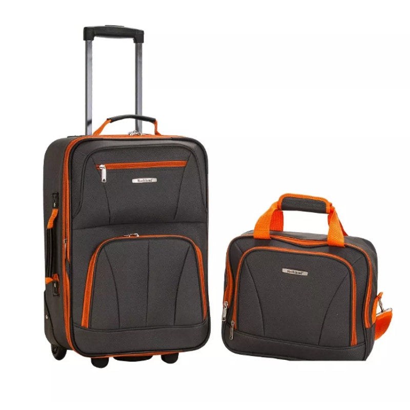 Rockland Fashion 2pc Softside Luggage Set with locking Zipper - Gray & Orange