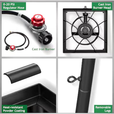 Outopee Cast Iron Propane 1-Burner Portable Stove for Outdoor Cooking - Black