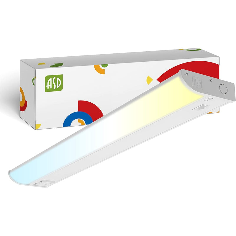 ASD LED Under Cabinet Bullnose Lighting with 1 Power Outlet, 24in 12W - White