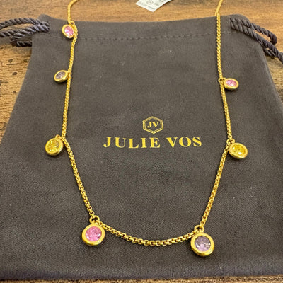 Julie Vos Rainbow Delicate Charm Necklace, 24K Gold Plated, Adjustable Pink Dawn