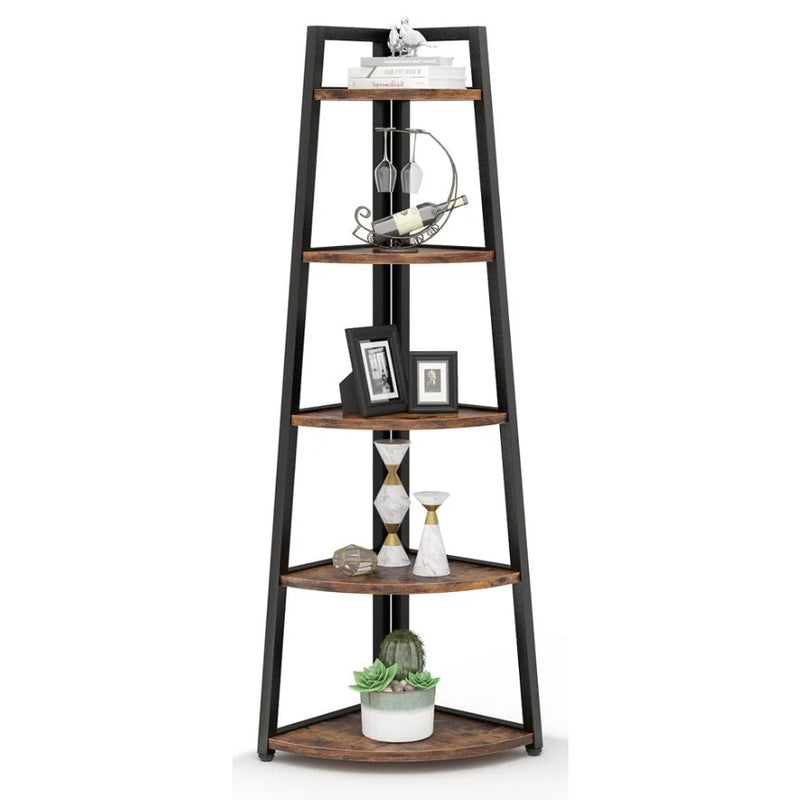Tribesigns 5-Tier Corner Shelf 70" Corner Ladder Bookshelf Brown & Black