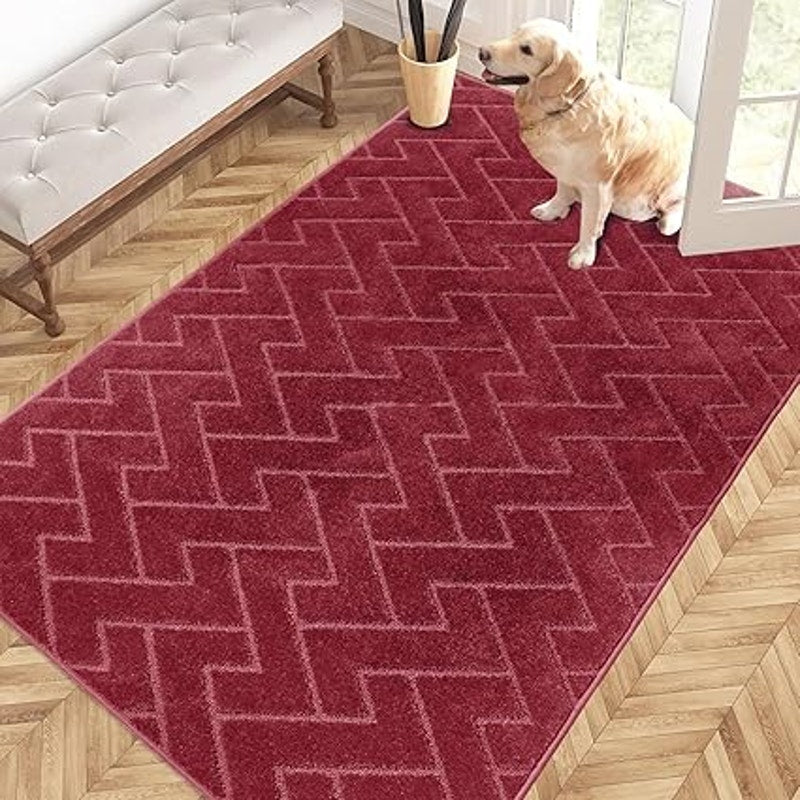 Alfombra rectangular PURRUGS de 1,2 m x 1,8 m, lavable, para entrada, color burdeos