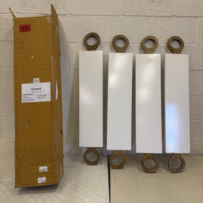 Set-of-4 White Lacquer 40" Charcuterie Boards from Mango Wood, Serving Trays