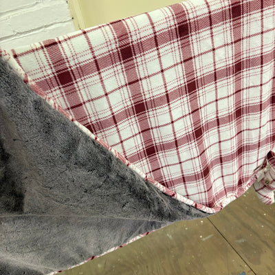 Ugg Dog Blanket w Bone Squeaky Toy 40"x50" Dual Sided Fluffy & Soft - Red Plaid