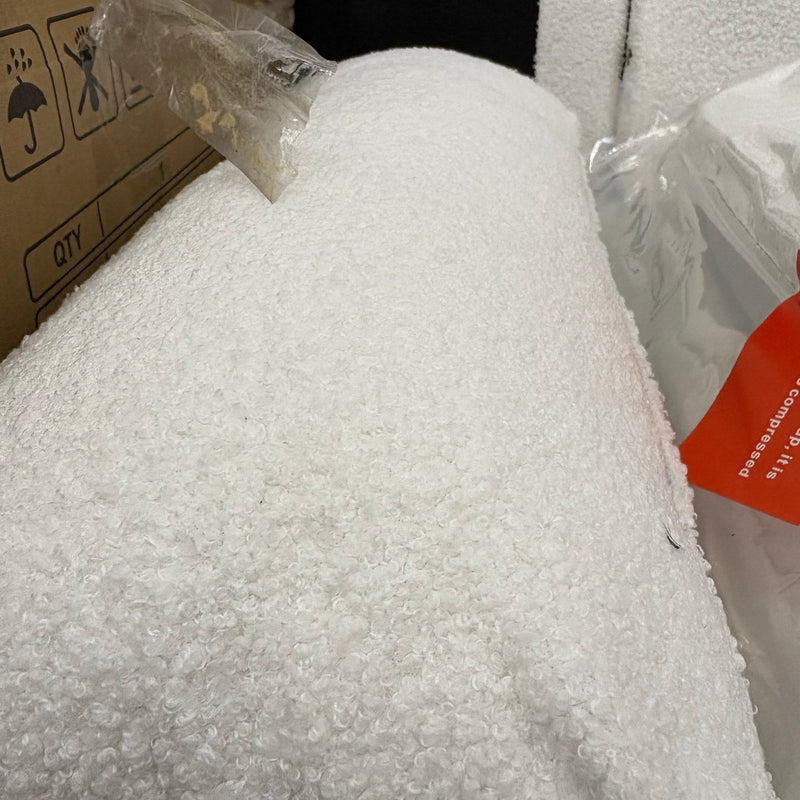 VINGLI Modern Accent Chair Brown Rubber Wood Frame & Lumbar Pillow - Fuzzy White