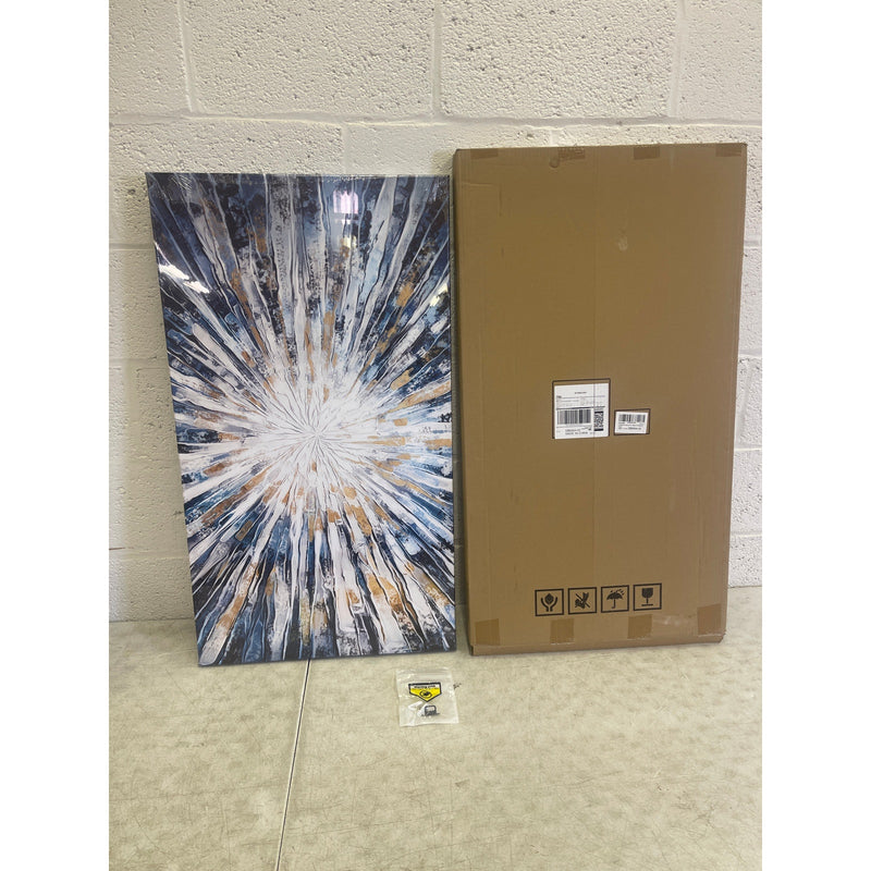 Pieza de arte abstracto azul y blanco con destellos, impresa en 35 x 20 pulgadas, decoración de pared para el hogar