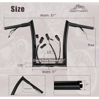 MoKitDora Road King Prewired Ape Hangers Classic 14" Rise Meathook Handlebar