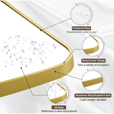 CLBA Matte Gold Mirror 22x30" Rounded Rectangle Aluminum Alloy Framed Vanity