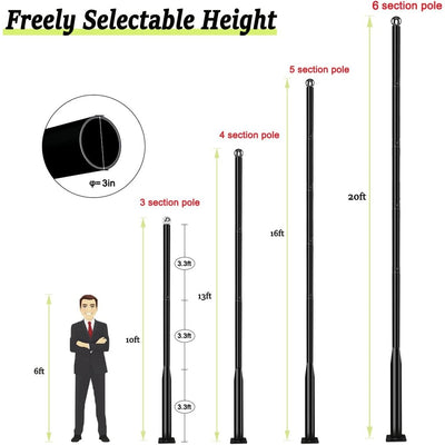 20ft Light Pole Adjustable Metal Post with Mounting Rebar Cage, Black, Pole ONLY