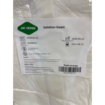 (White 20 Pack) Disposable Isolation Gown with Elastic Knit Cuffs SIZE XL