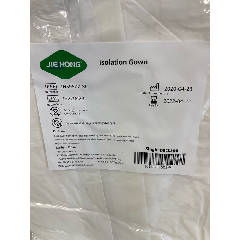 (White 20 Pack) Disposable Isolation Gown with Elastic Knit Cuffs SIZE XL