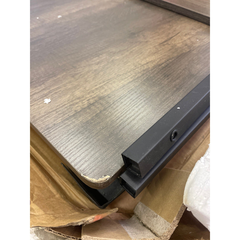 Brown Wooden Office Desk 48" x 24" with 2 Tier Shelving, Metal Frame 28" Tall SEE DETAILS