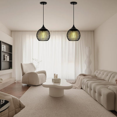 Hanging Cage Chandelier Ceiling Light Hollow Wrought Iron, Black, 6.5" W x 10" H