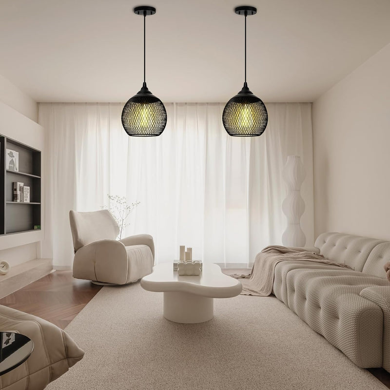 Hanging Cage Chandelier Ceiling Light Hollow Wrought Iron, Black, 6.5" W x 10" H