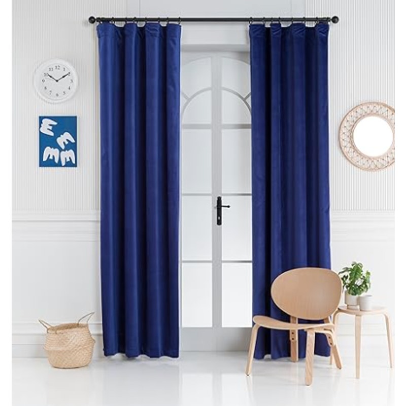 Set-of-2 BLUEWAY Velvet Curtains Luxury Home Blackout Drapes Navy Blue 52" x 96"