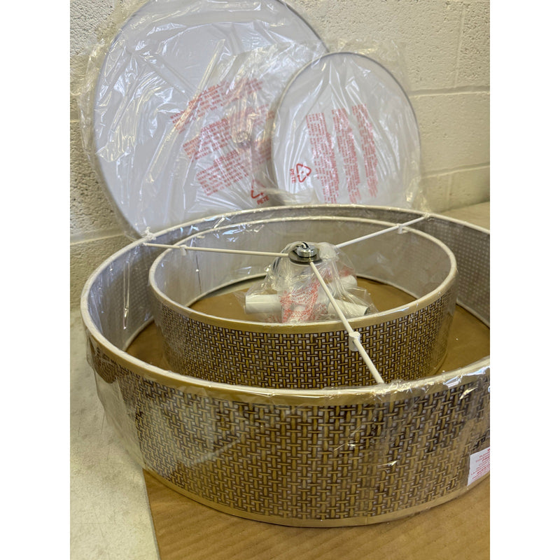 Leading Lightning 22in Woven Rattan Linen Hanging Light Fixture, Mount Ceiling