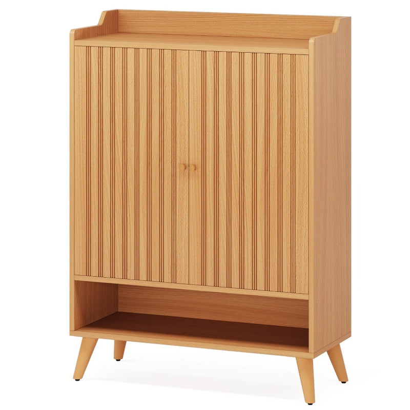 Tribesigns Wooden 6-Shelf Shoe Cabinet w Adjustable Shelves & 2-Doors, Brown